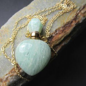Perfume Bottle Pendant, Amazonite Stone Necklace Perfumery